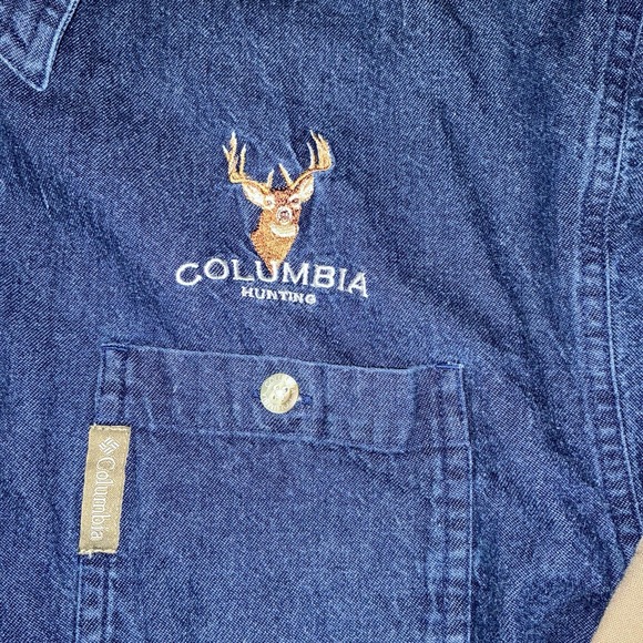 Vintage Columbia Denim Patch Shooting Hunting Button Up Mens M Embroidered‎ Buck - Picture 4 of 9